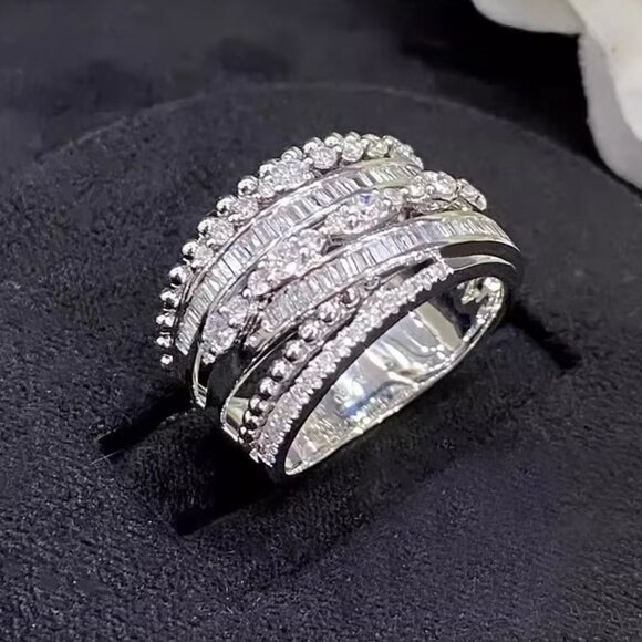 NEW 14K White Gold Diamond Ring Band Thick Chunky Diamond Ring Band - Picture 3 of 5